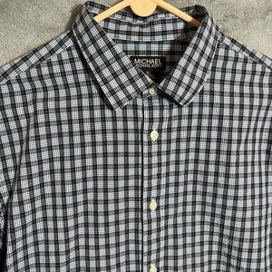 Michael Kors Shirt‎ Mens XL Long Sleeve Button Up Plaid blue Tailored Fit